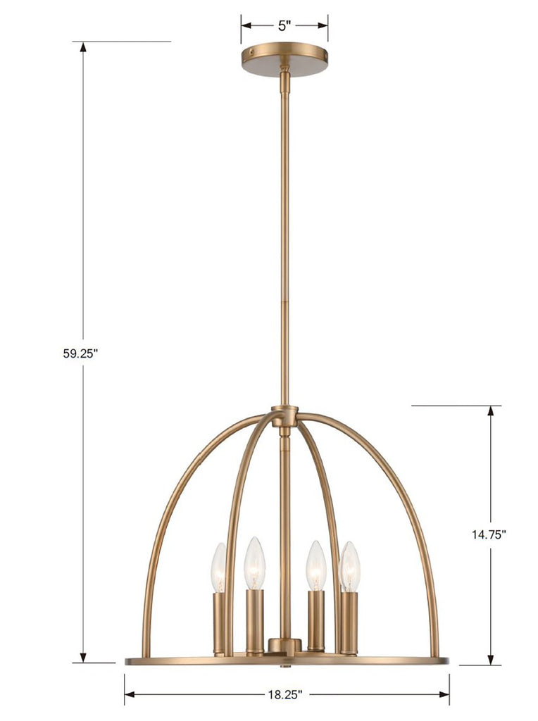 ABB-3004-VG Abbott 4 Light Lantern Chandelier | Dimensions Image