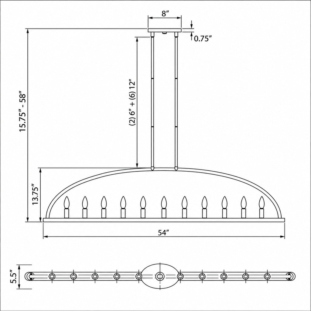 Crystorama Abbott 54'' Linear Chandelier - Product Dimensions