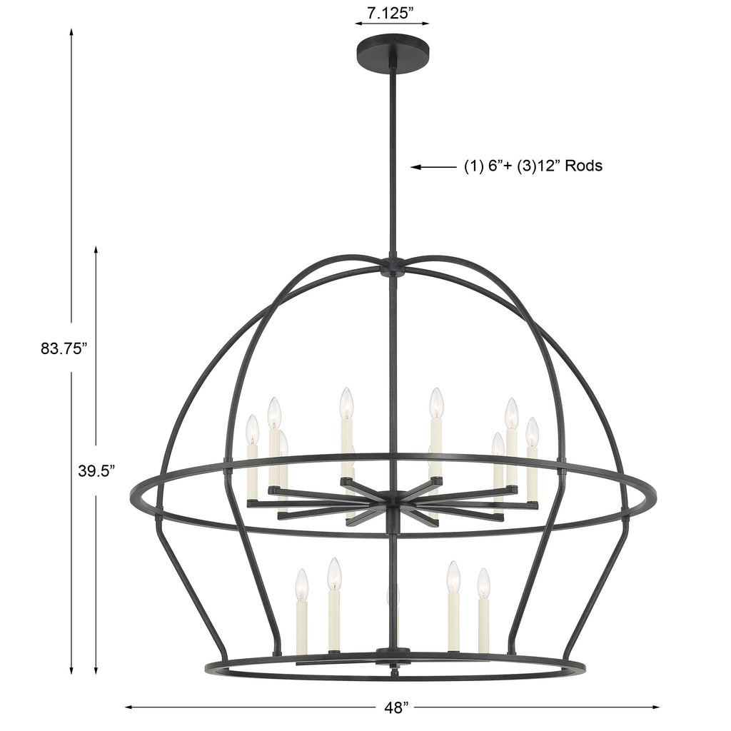 ABB-3029-BK Abbott 15 Light Chandelier | Dimensions Image