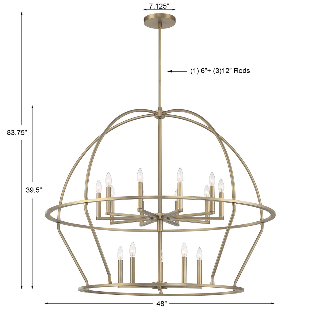 ABB-3029-VG Abbott 15 Light Chandelier | Dimensions Image