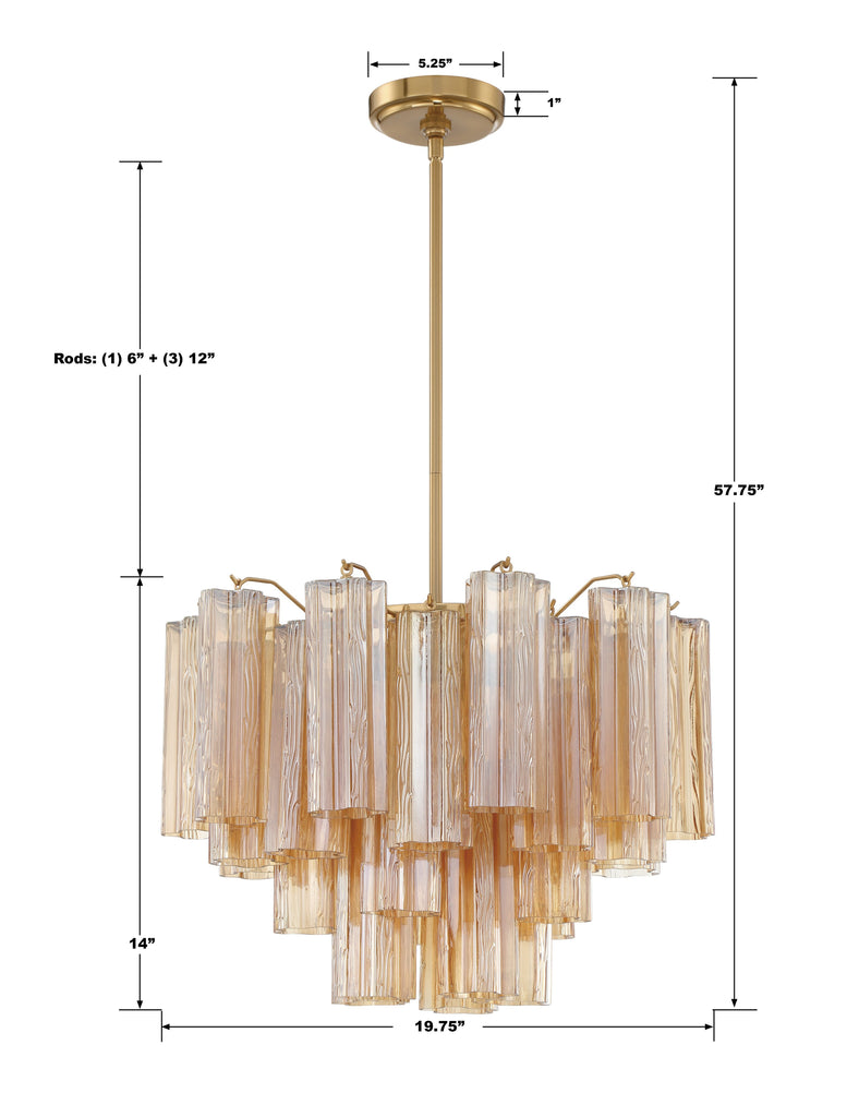 ADD-306-AG-AM Addis 6 Light Chandelier | Dimensions Image