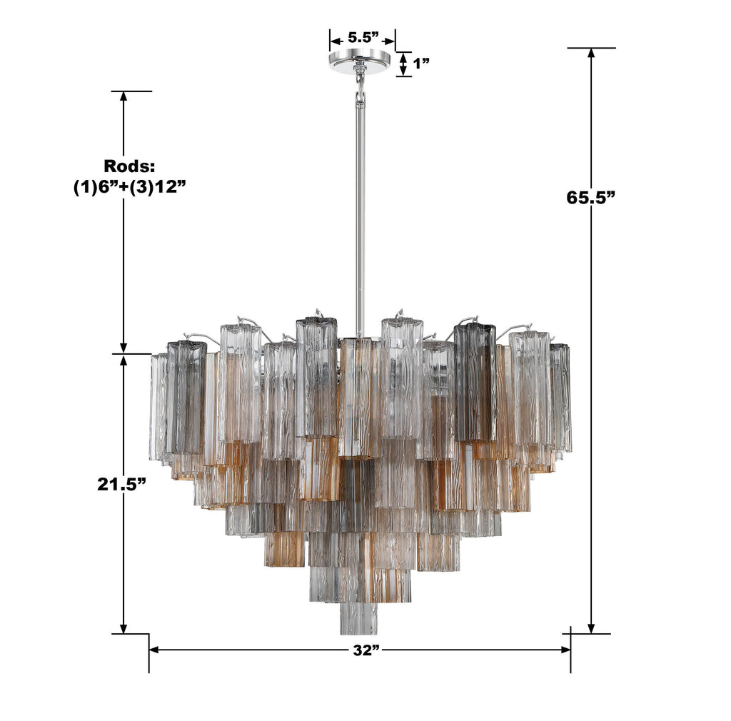 ADD-316-CH-AU Addis 16 Light Chandelier | Dimensions Image