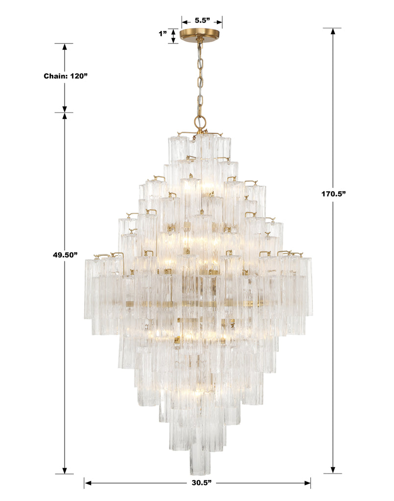 ADD-319-AG-CL Addis 20 Light Chandelier | Dimensions Image