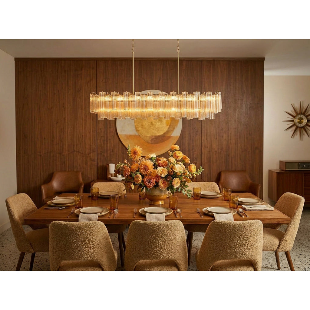 Crystorama Addis 65'' Linear Chandelier in Aged Brass - Lifestyle View