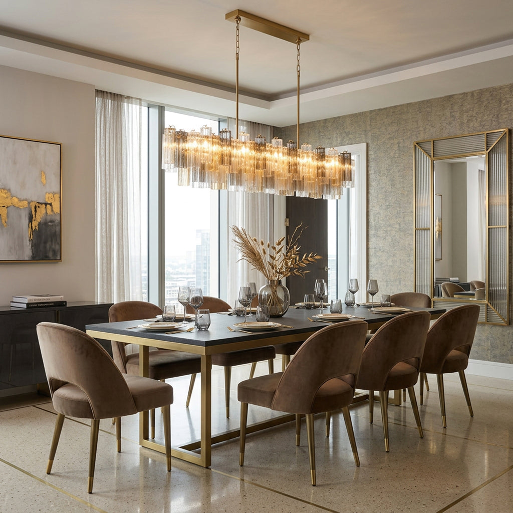 Crystorama Addis 65'' Linear Chandelier in Aged Brass - Lifestyle View