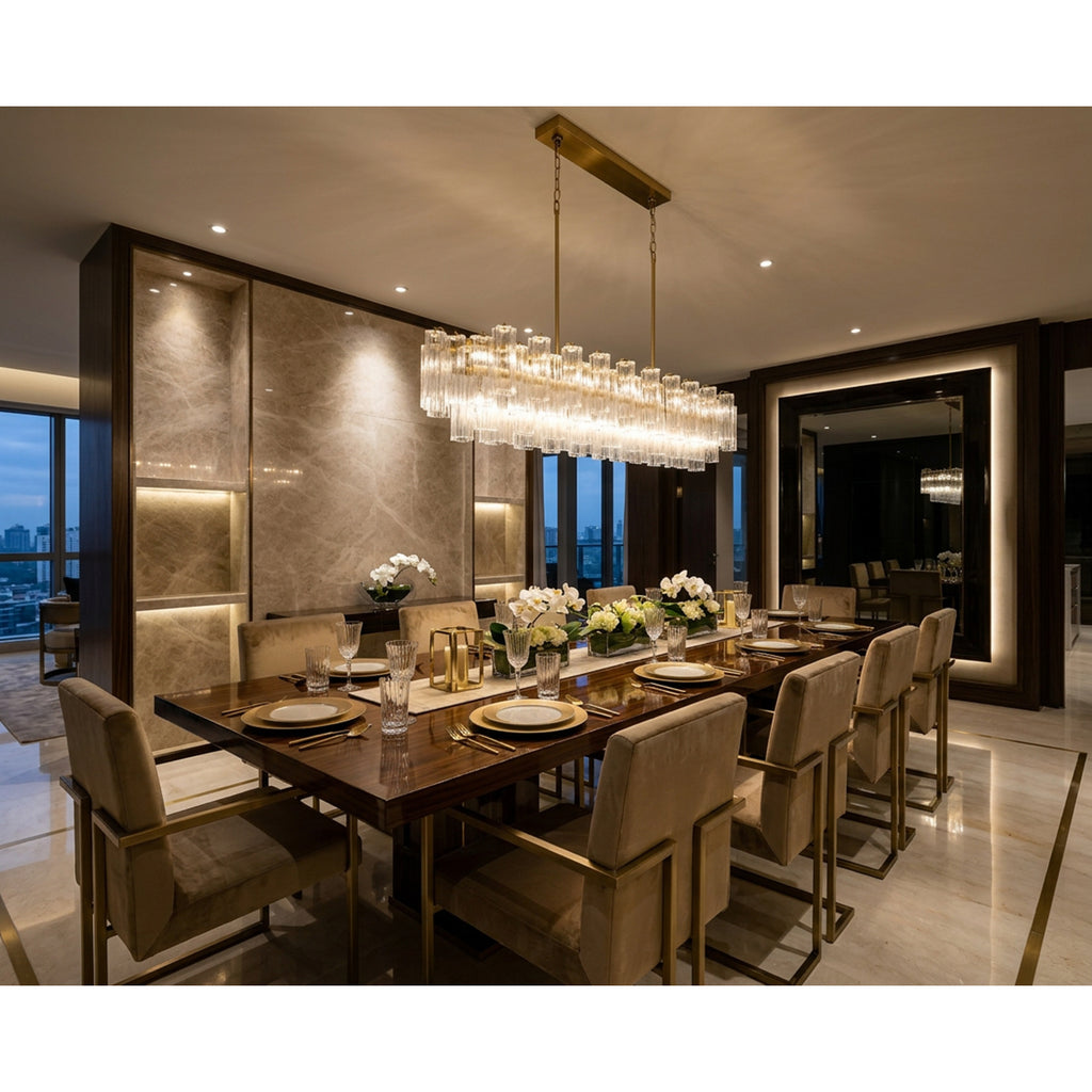 Crystorama Addis 65'' Linear Chandelier in Aged Brass - Lifestyle View