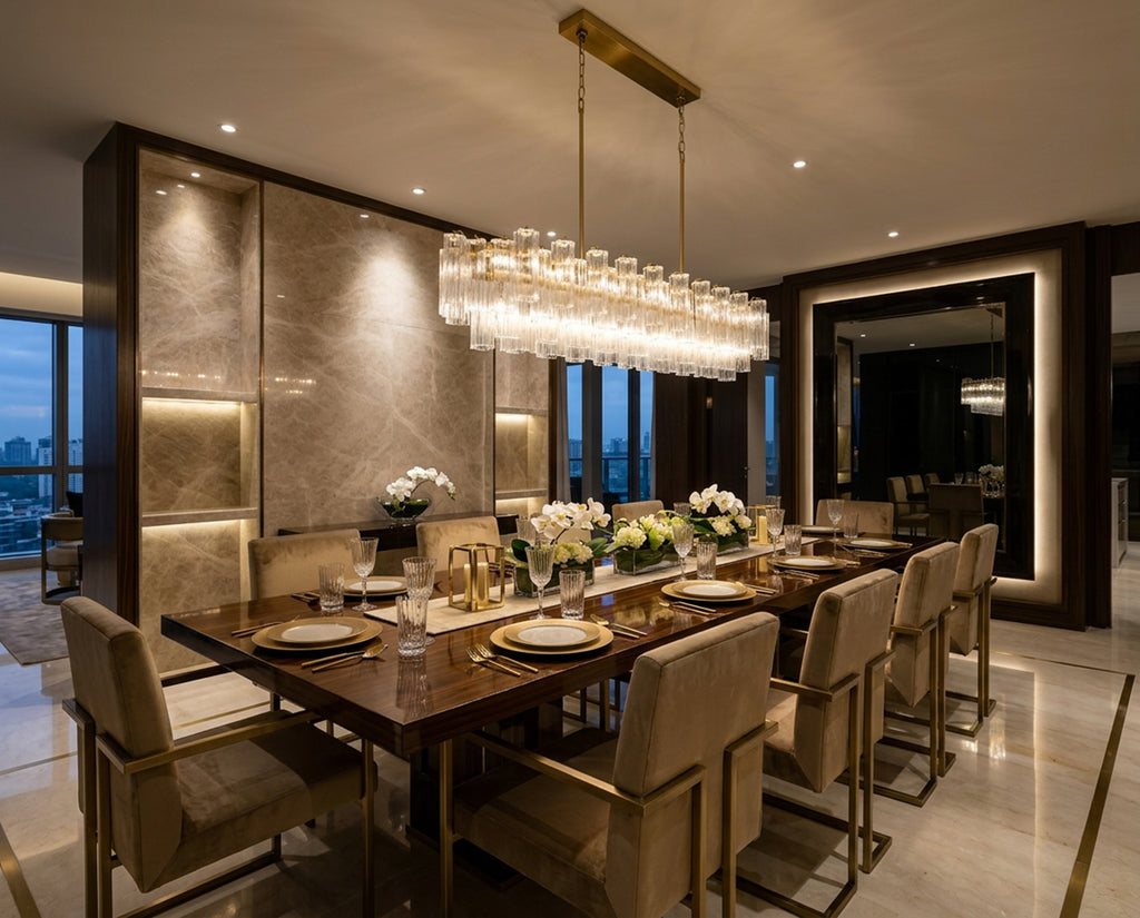 Crystorama Addis 65'' Linear Chandelier in Aged Brass - Lifestyle View