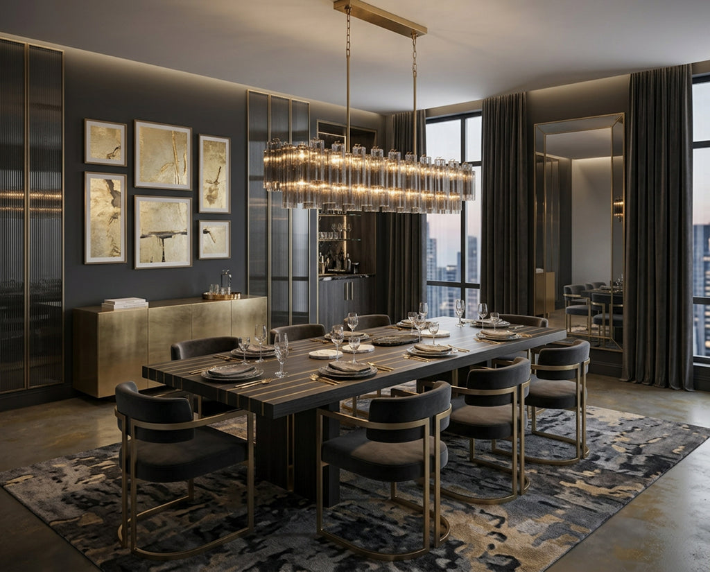 Crystorama Addis 65'' Linear Chandelier in Aged Brass - Lifestyle View