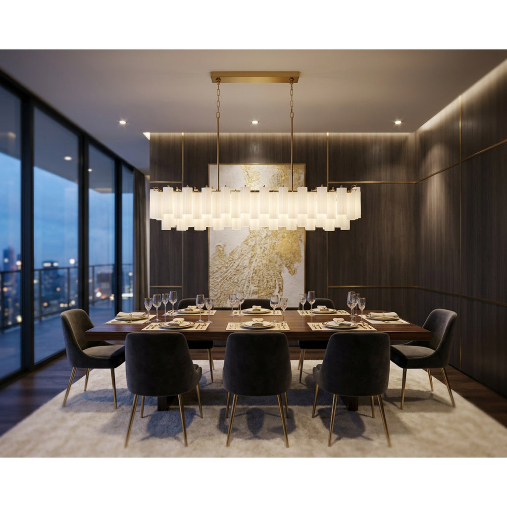 Crystorama Addis 65'' Linear Chandelier in Aged Brass - Lifestyle View