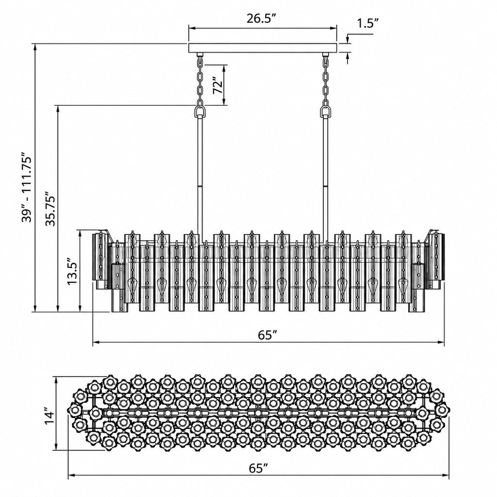 Crystorama Addis 65'' Linear Chandelier - Product Dimensions