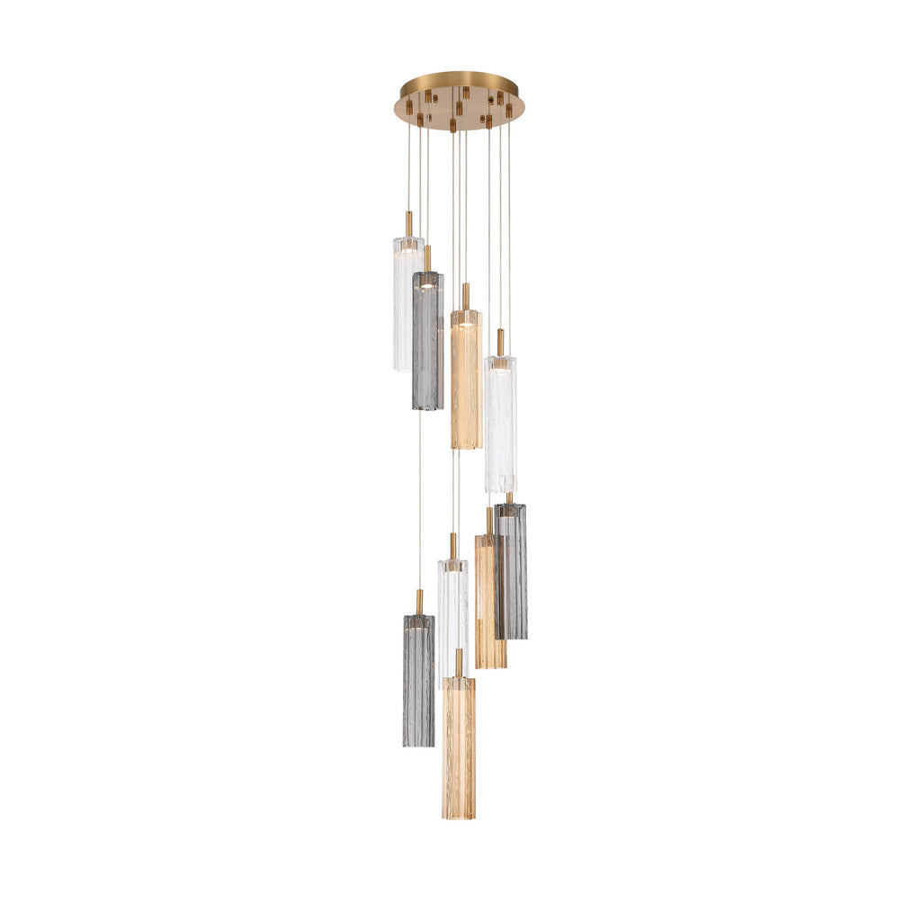 Crystorama Addis 12" Integrated LED Multi-Light Pendant in Aged Brass - Front View