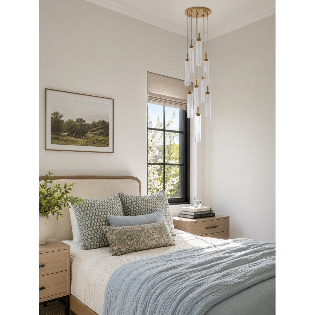 Crystorama Addis 12" Integrated LED Multi-Light Pendant in Aged Brass - Lifestyle View