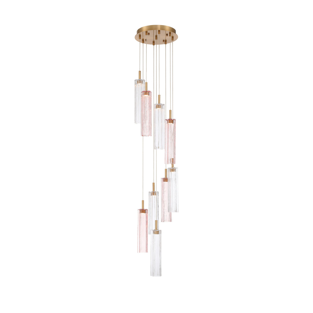 Crystorama Addis 12" Integrated LED Multi-Light Pendant in Aged Brass - Front View