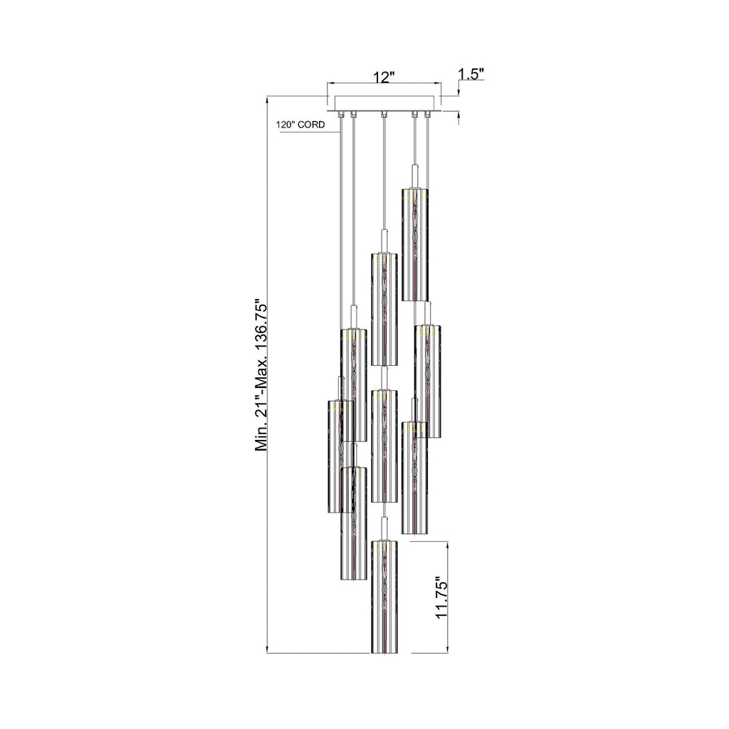 Crystorama Addis 12" Integrated LED Multi-Light Pendant - Product Dimensions