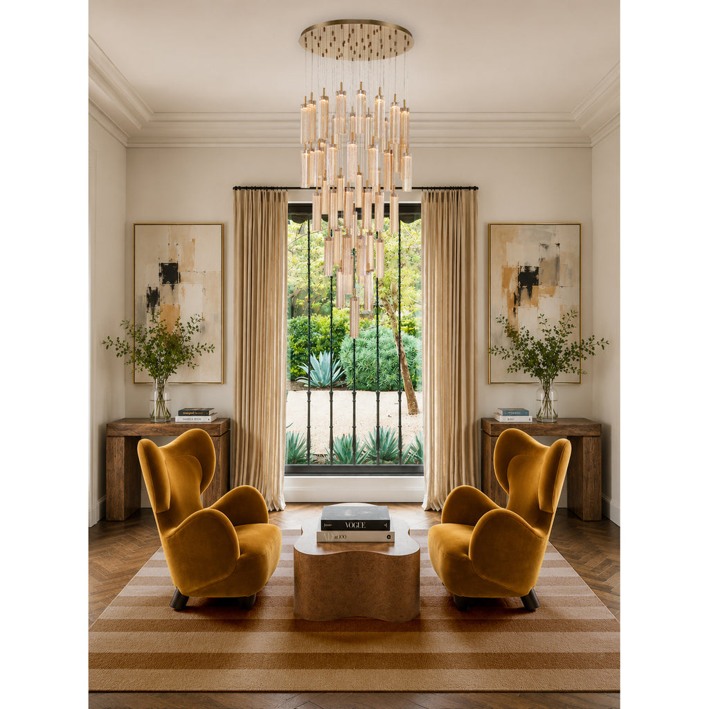 Crystorama Addis 36" Integrated LED Multi-Light Pendant in Aged Brass - Lifestyle View