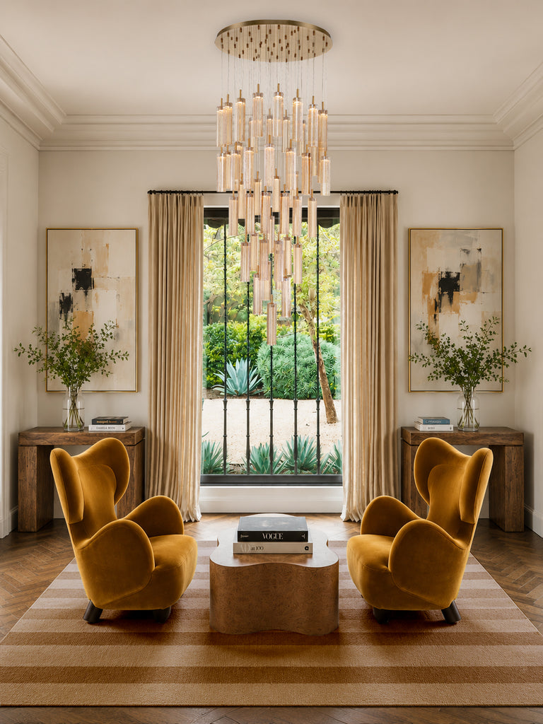 Crystorama Addis 36" Integrated LED Multi-Light Pendant in Aged Brass - Lifestyle View