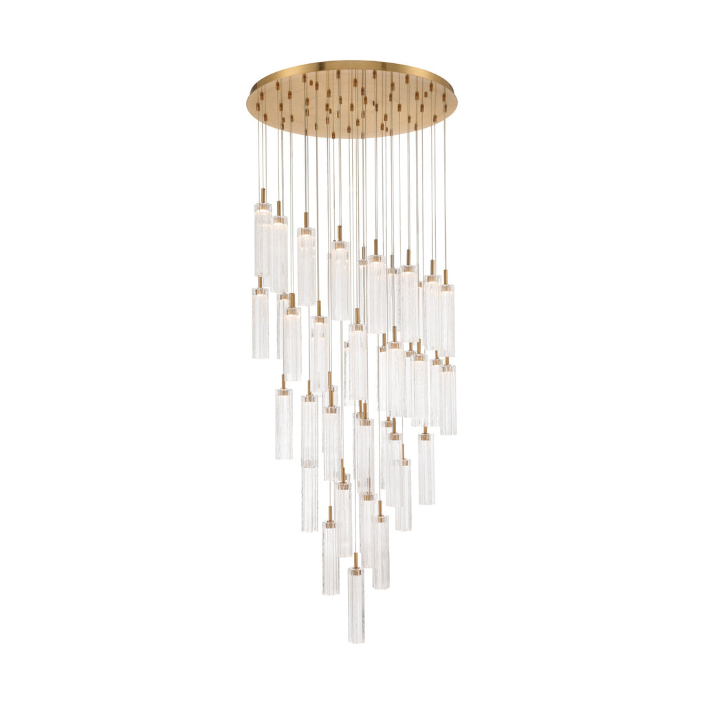 Crystorama Addis 36" Integrated LED Multi-Light Pendant in Aged Brass - Front View