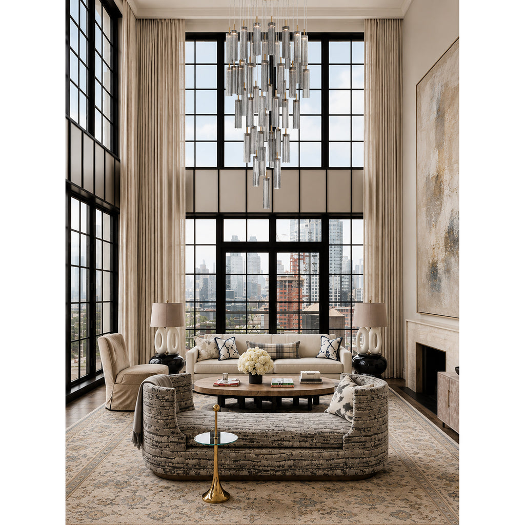 Crystorama Addis 36" Integrated LED Multi-Light Pendant in Aged Brass - Lifestyle View