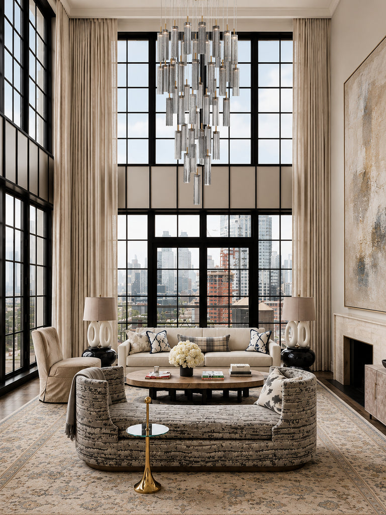 Crystorama Addis 36" Integrated LED Multi-Light Pendant in Aged Brass - Lifestyle View