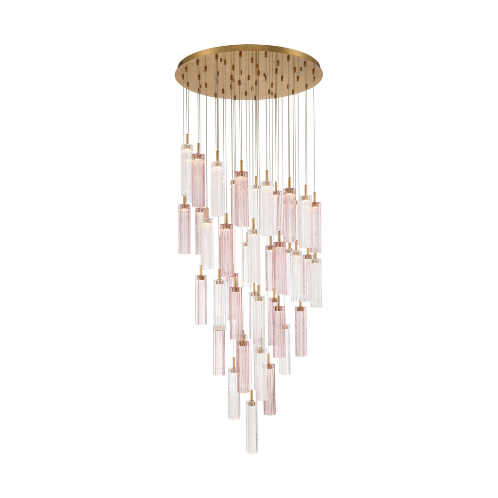 Crystorama Addis 36" Integrated LED Multi-Light Pendant in Aged Brass - Front View