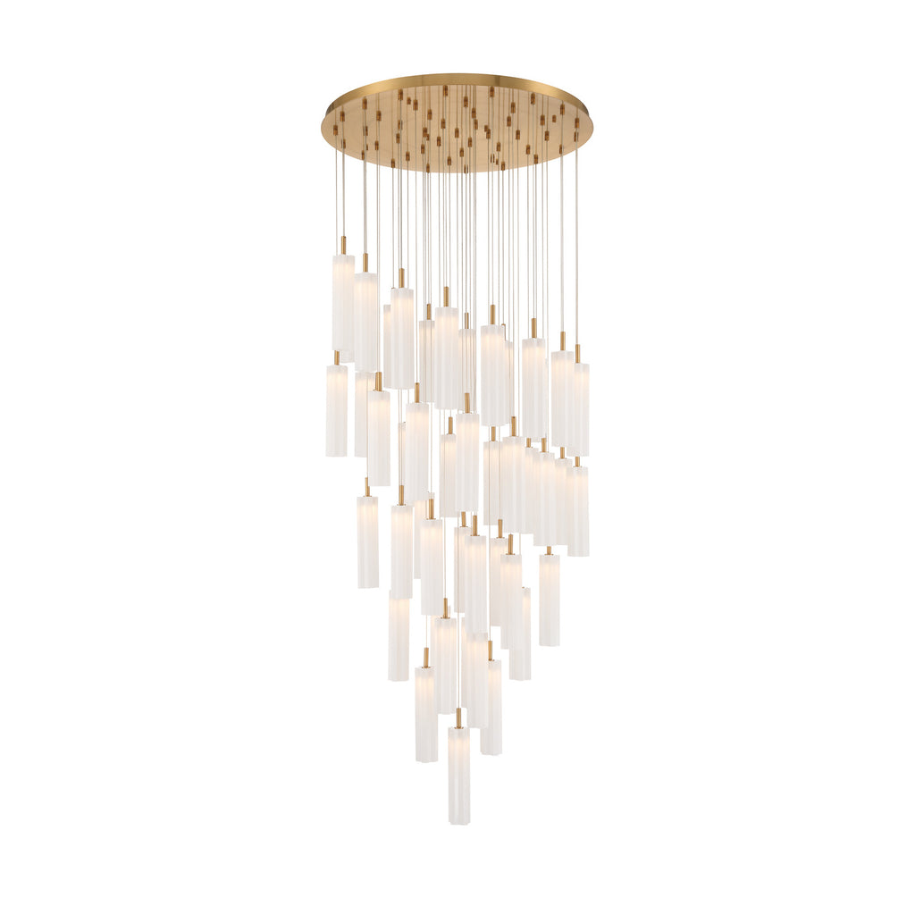 Crystorama Addis 36" Integrated LED Multi-Light Pendant in Aged Brass - Front View