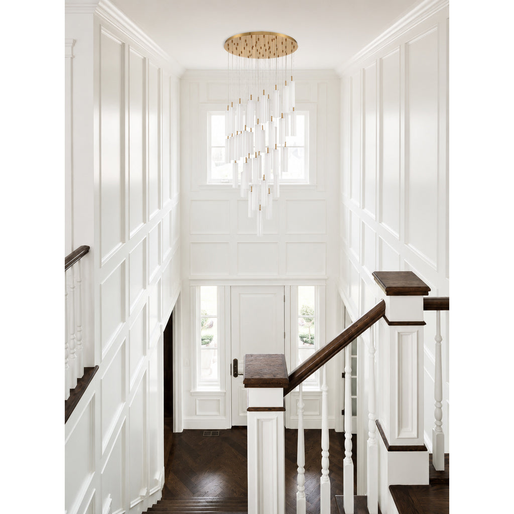 Crystorama Addis 36" Integrated LED Multi-Light Pendant in Aged Brass - Lifestyle View