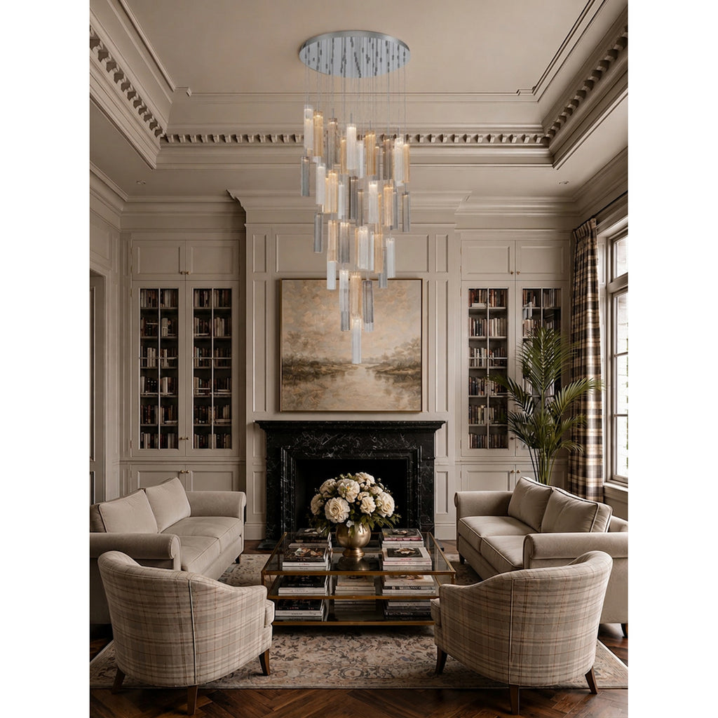 Crystorama Addis 36" Integrated LED Multi-Light Pendant in Polished Chrome - Lifestyle View