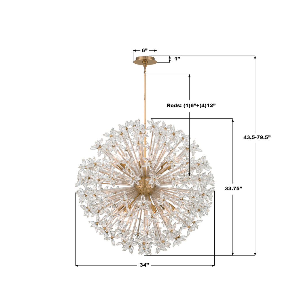 ADL-512-AG-CL Adley 34'' Chandelier | Dimensions Image
