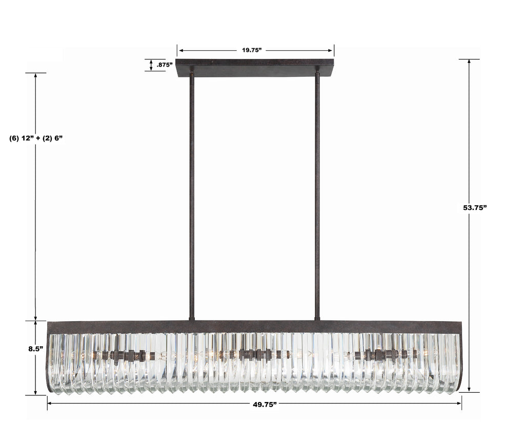 ALI-B2007-CZ Alister 6 Light Linear Chandelier | Dimensions Image