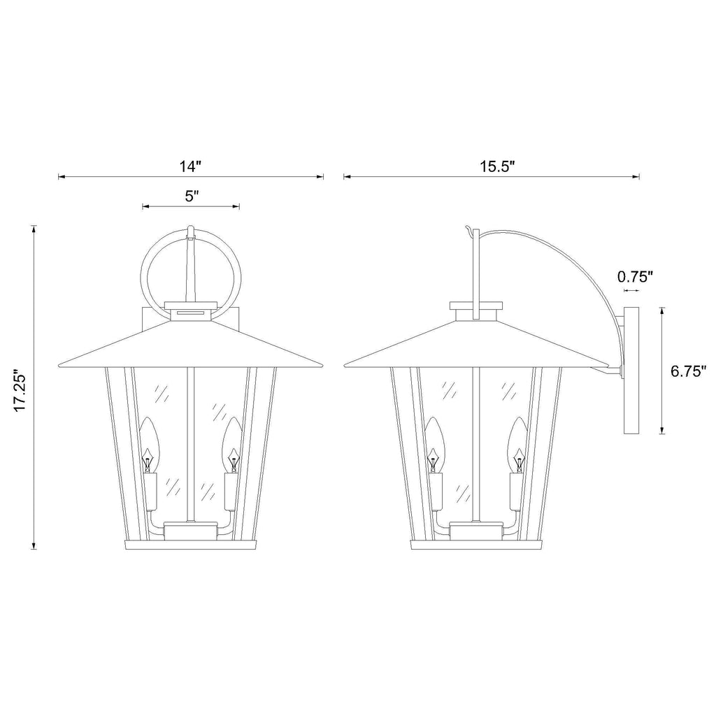 Crystorama Andover 14'' Outdoor Sconce - Product Dimensions