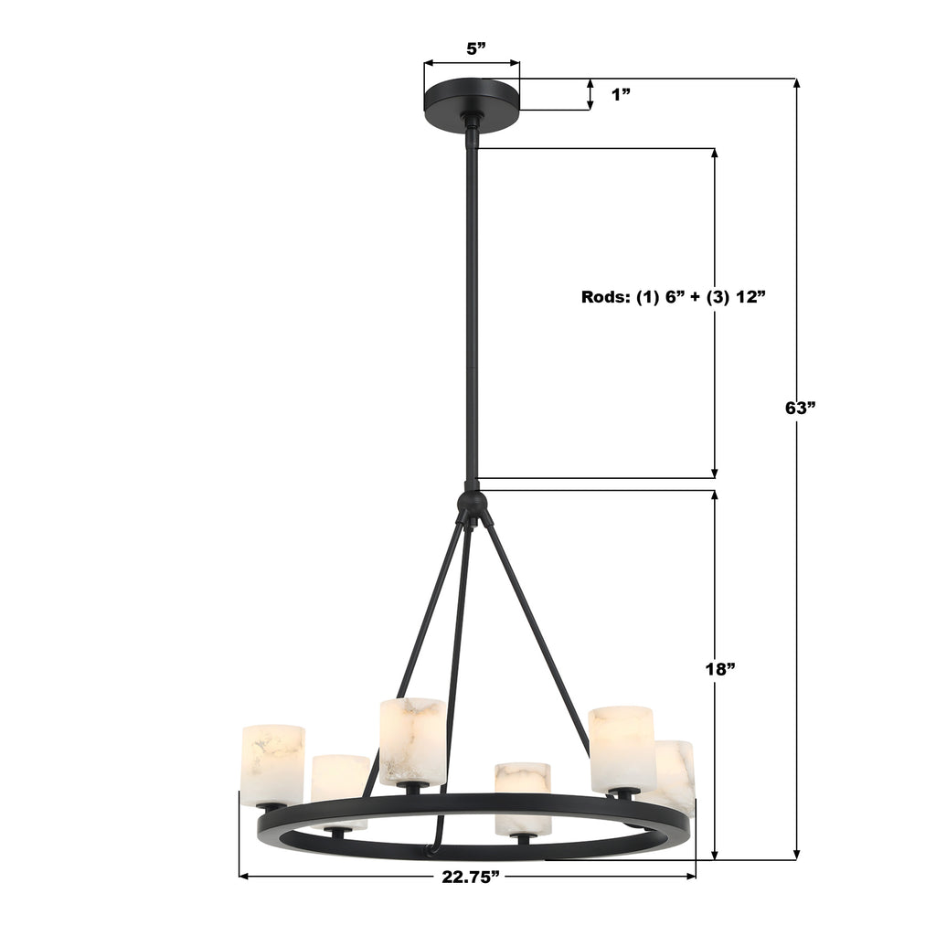 ARA-10264-MK-ST Aragon 22.75'' LED Chandelier | Dimensions Image