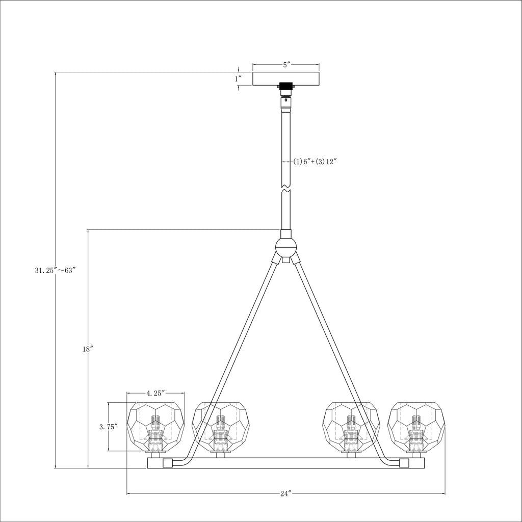 Crystorama Aragon 24'' LED Chandelier - Product Dimensions