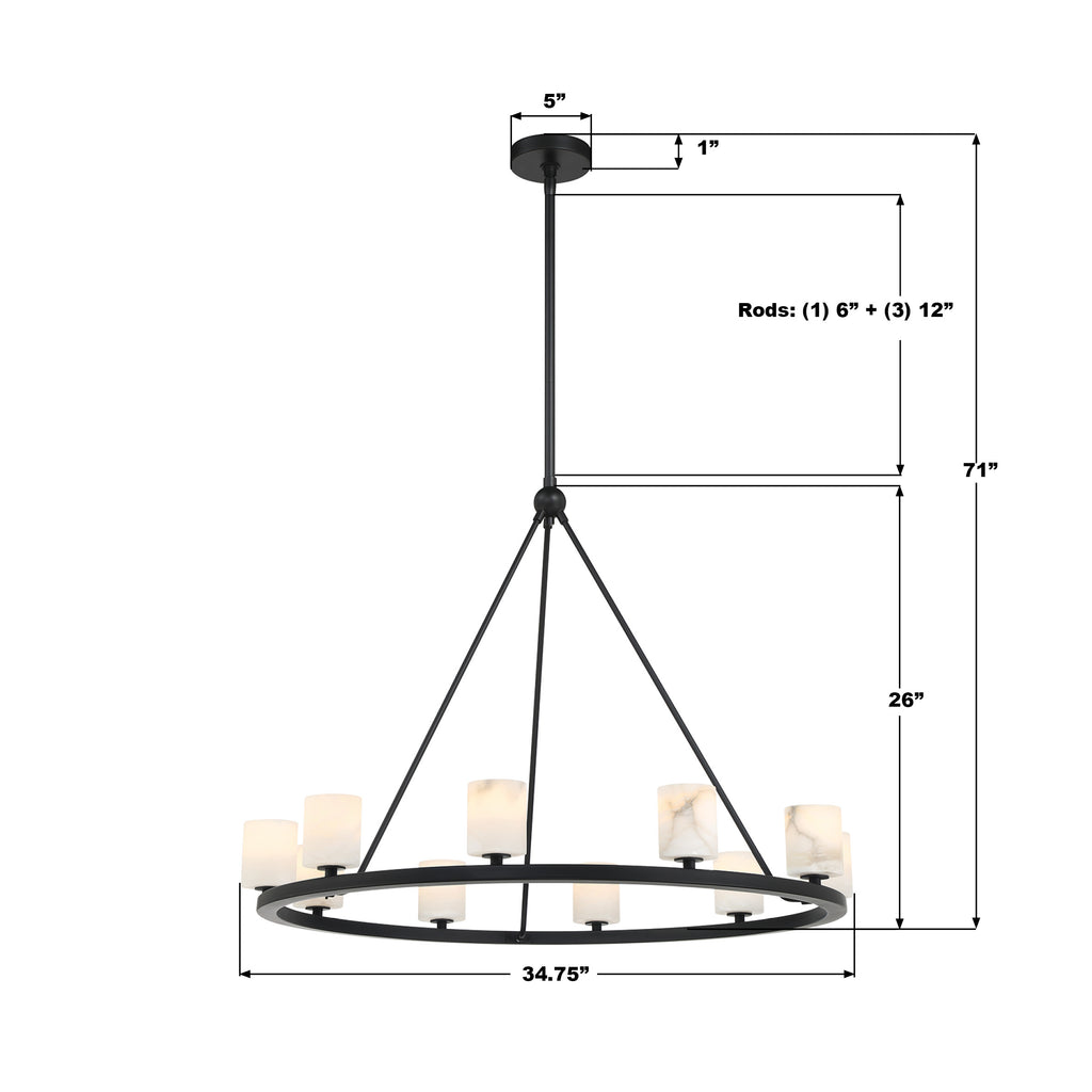 Crystorama Aragon 34.75'' LED Chandelier - Product Dimensions