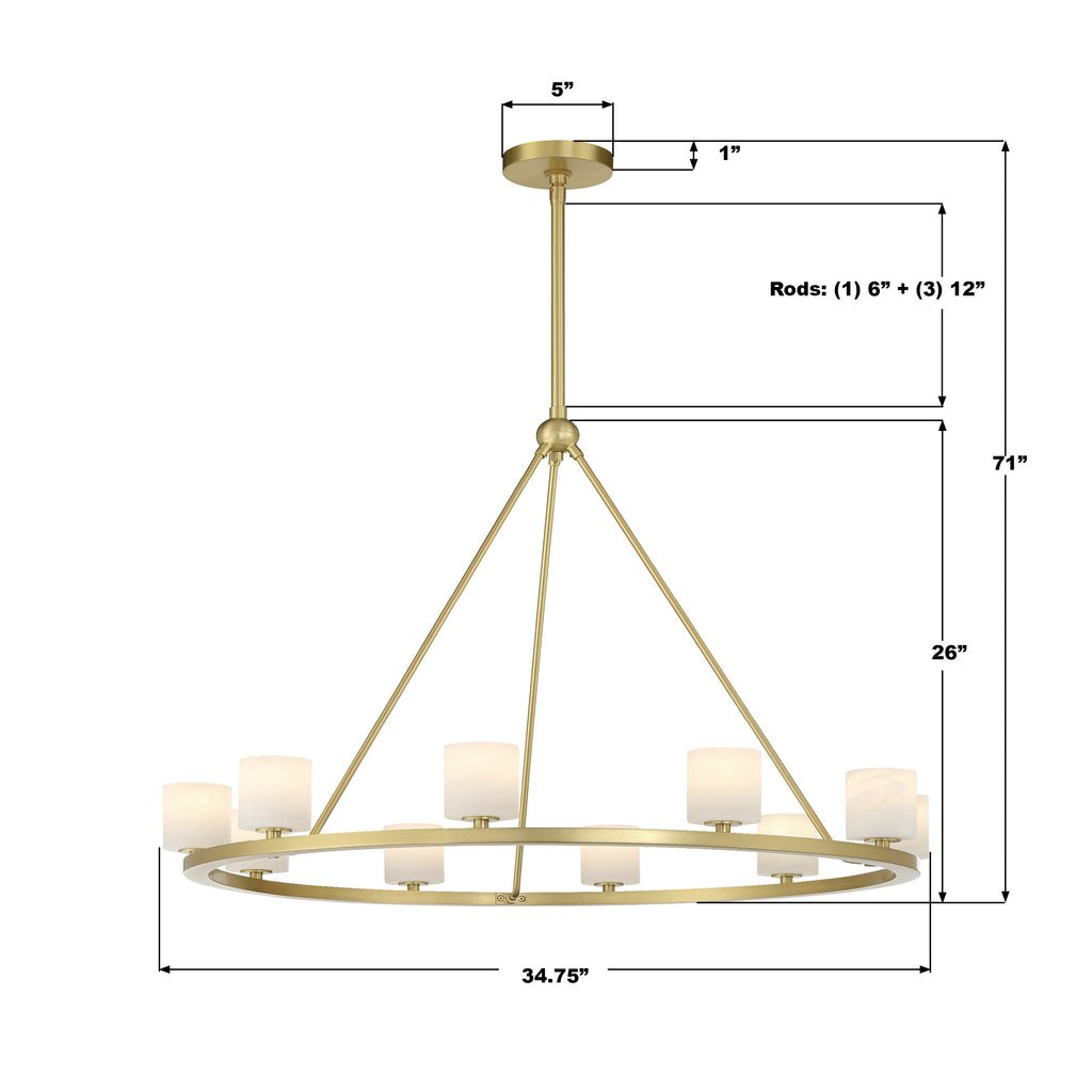 Crystorama Aragon 34.75'' LED Chandelier - Product Dimensions