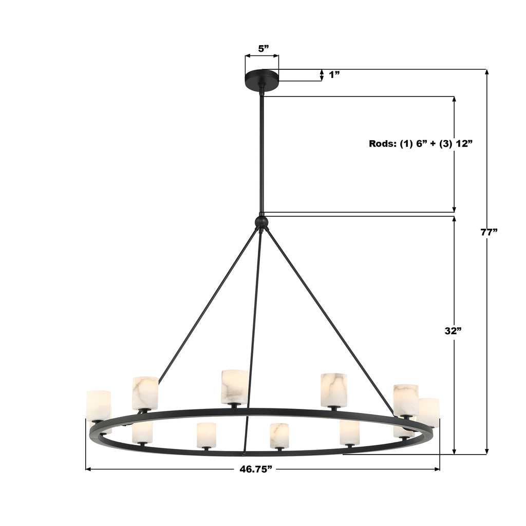ARA-10266-MK-ST Aragon 46.75'' LED Chandelier | Dimensions Image