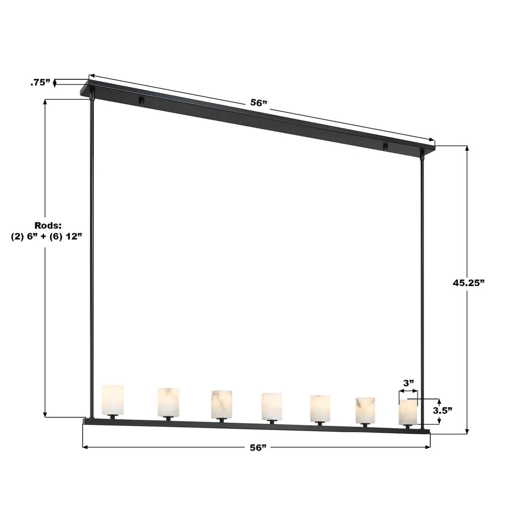 Crystorama Aragon 56'' LED Linear Chandelier - Product Dimensions