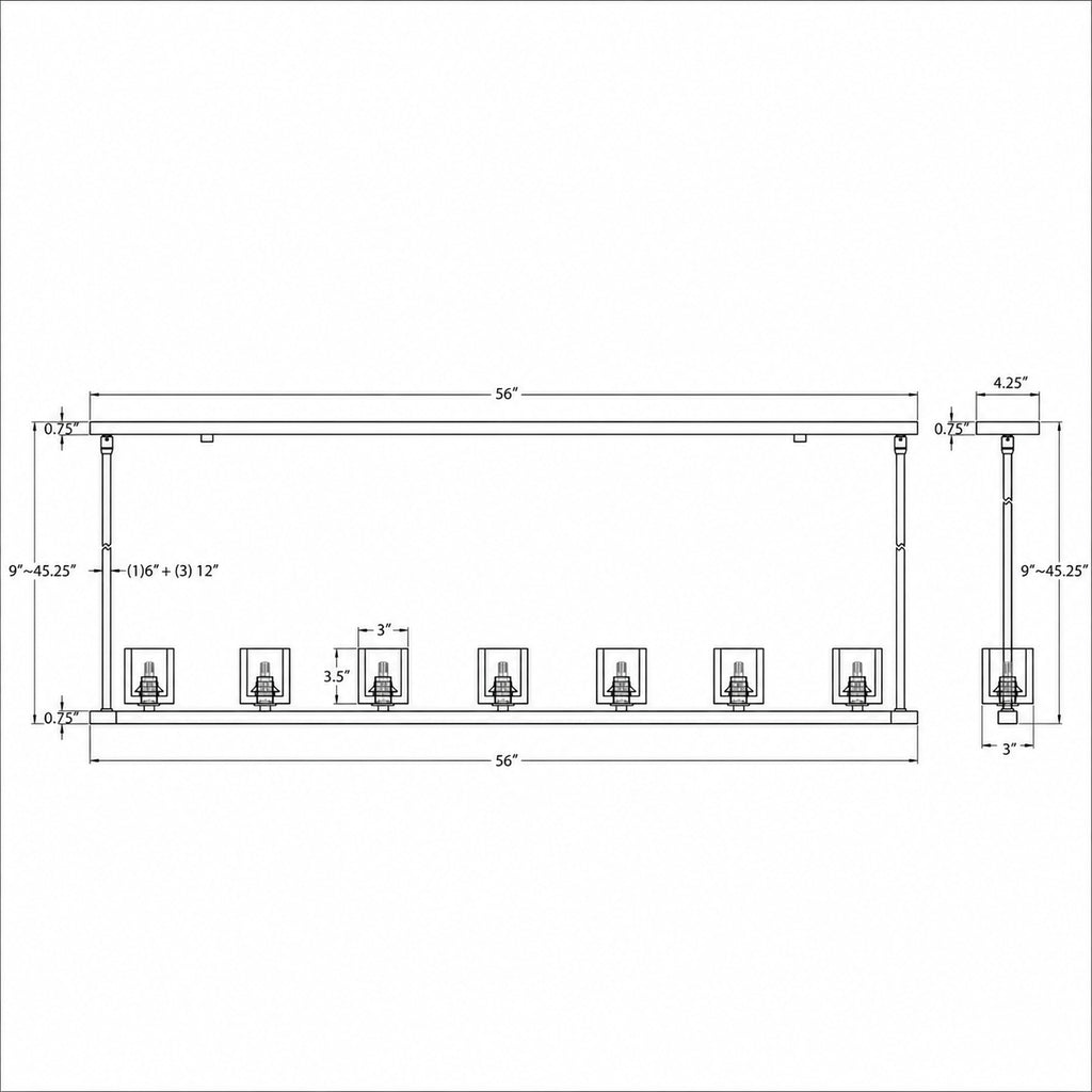 Crystorama Aragon 56'' LED Linear Chandelier - Product Dimensions