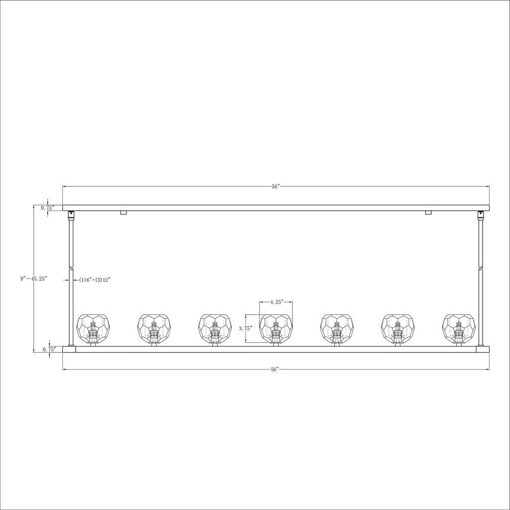 Crystorama Aragon 56'' LED Linear Chandelier - Product Dimensions