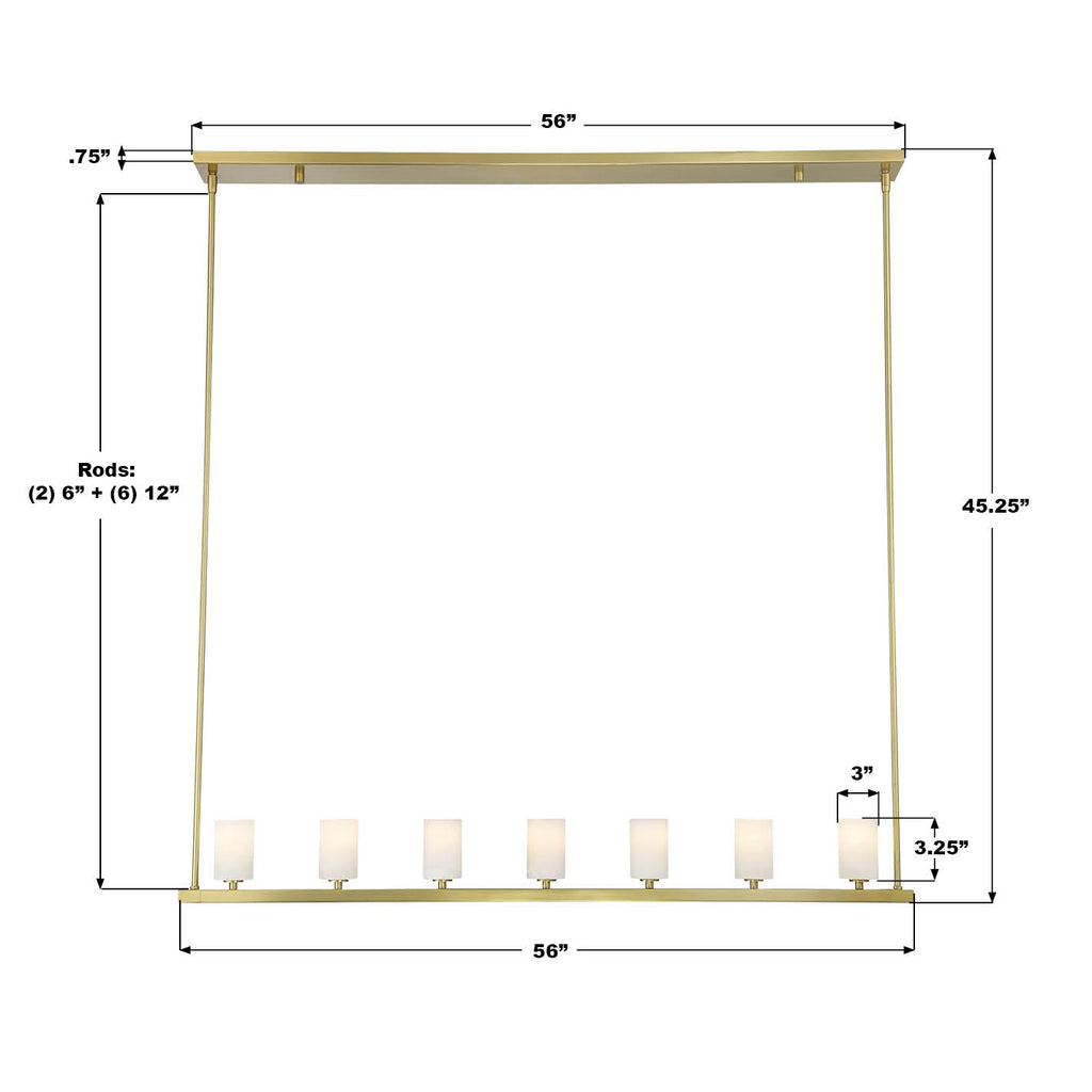 Crystorama Aragon 56'' LED Linear Chandelier - Product Dimensions