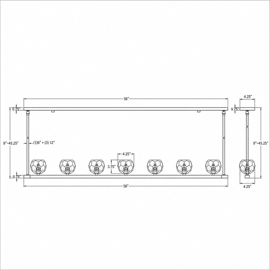 Crystorama Aragon 56'' LED Linear Chandelier - Product Dimensions