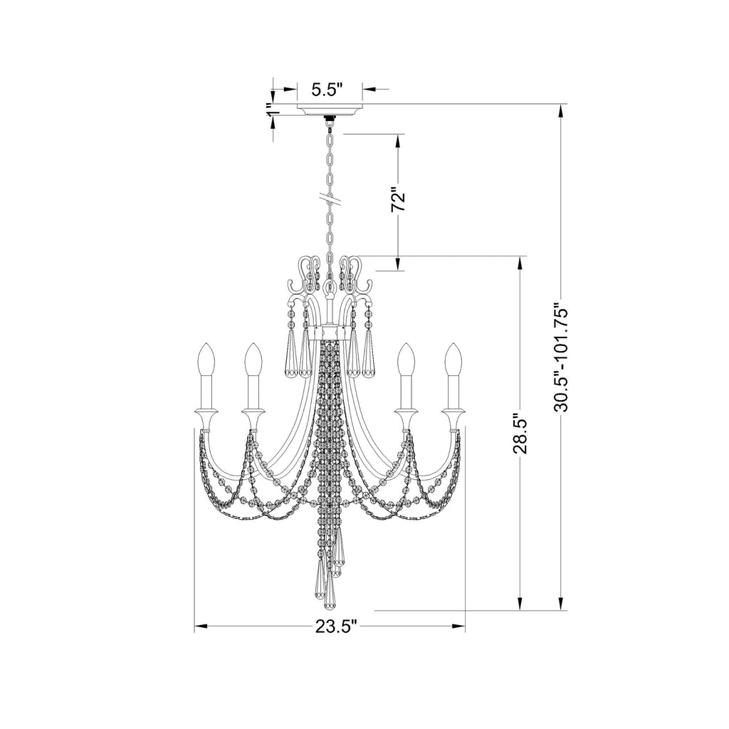 Crystorama Arcadia 23.5'' Chandelier - Product Dimensions