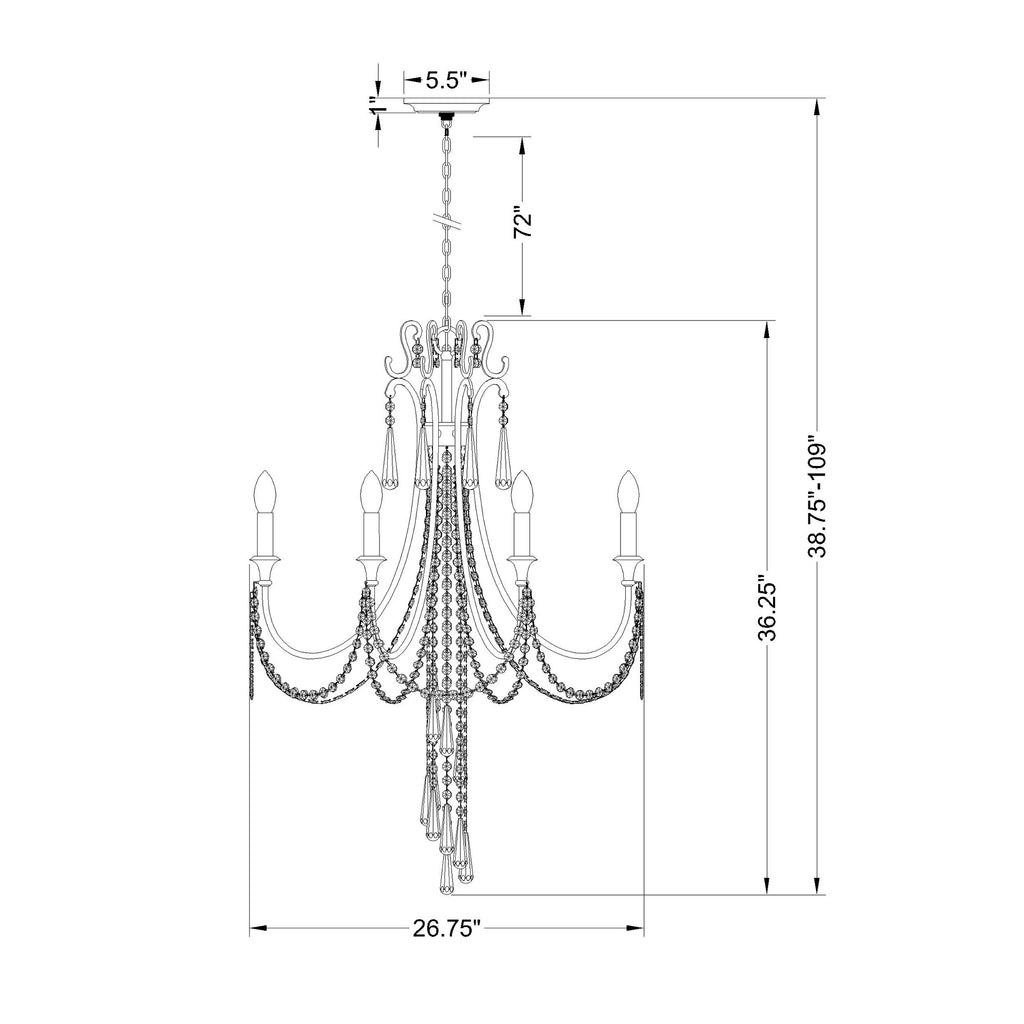 Crystorama Arcadia 26.75'' Chandelier - Product Dimensions