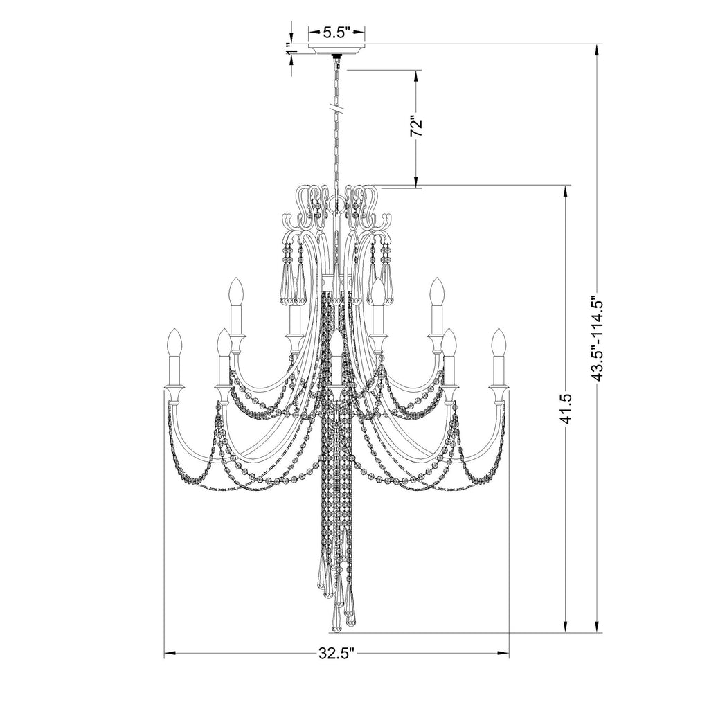 Crystorama Arcadia 32.5'' Chandelier - Product Dimensions