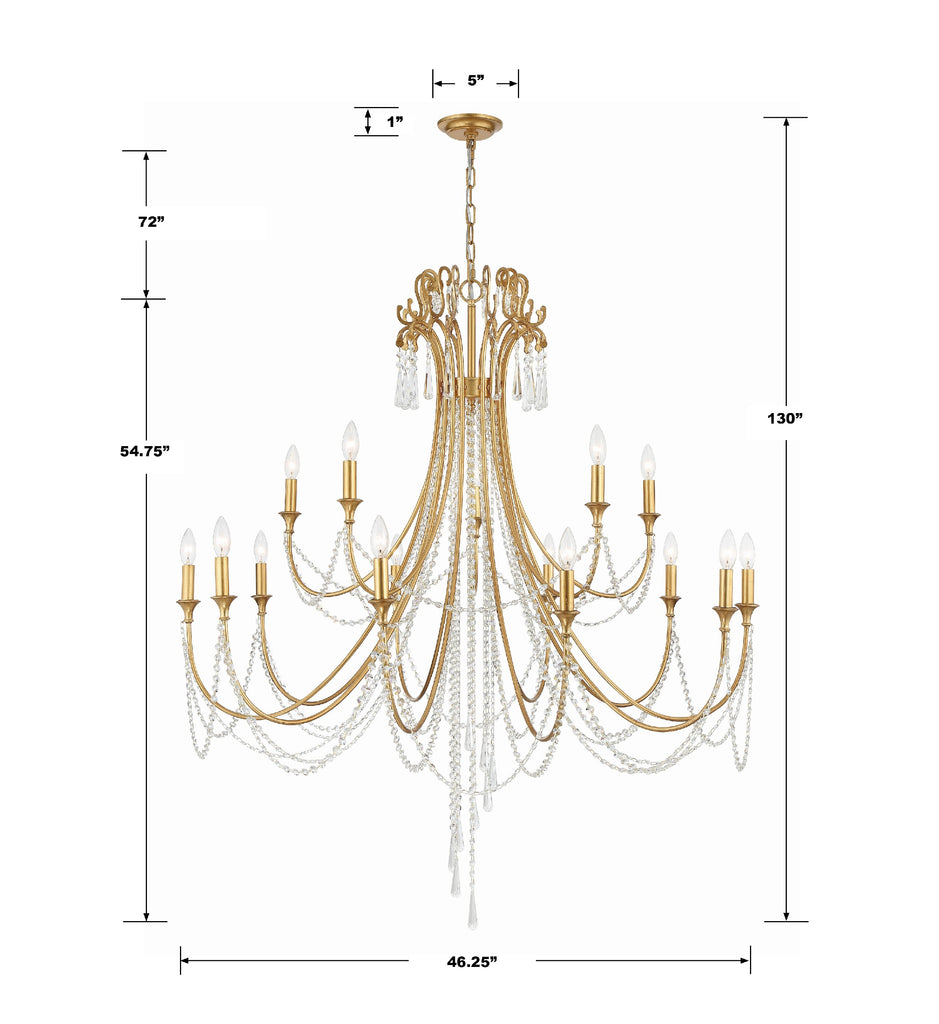 ARC-1919-GA-CL-MWP Arcadia 15 Light Chandelier | Dimensions Image