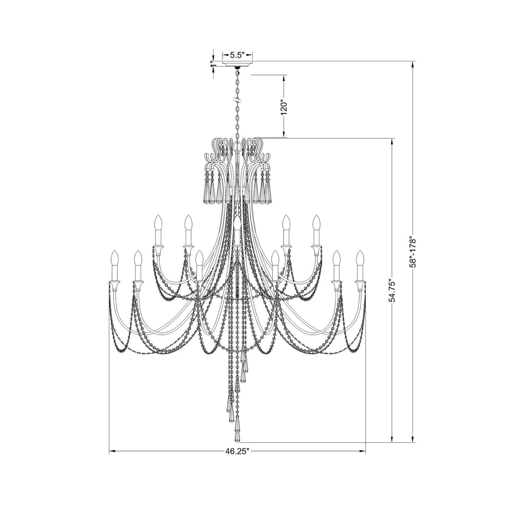 Crystorama Arcadia 46.25'' Chandelier - Product Dimensions