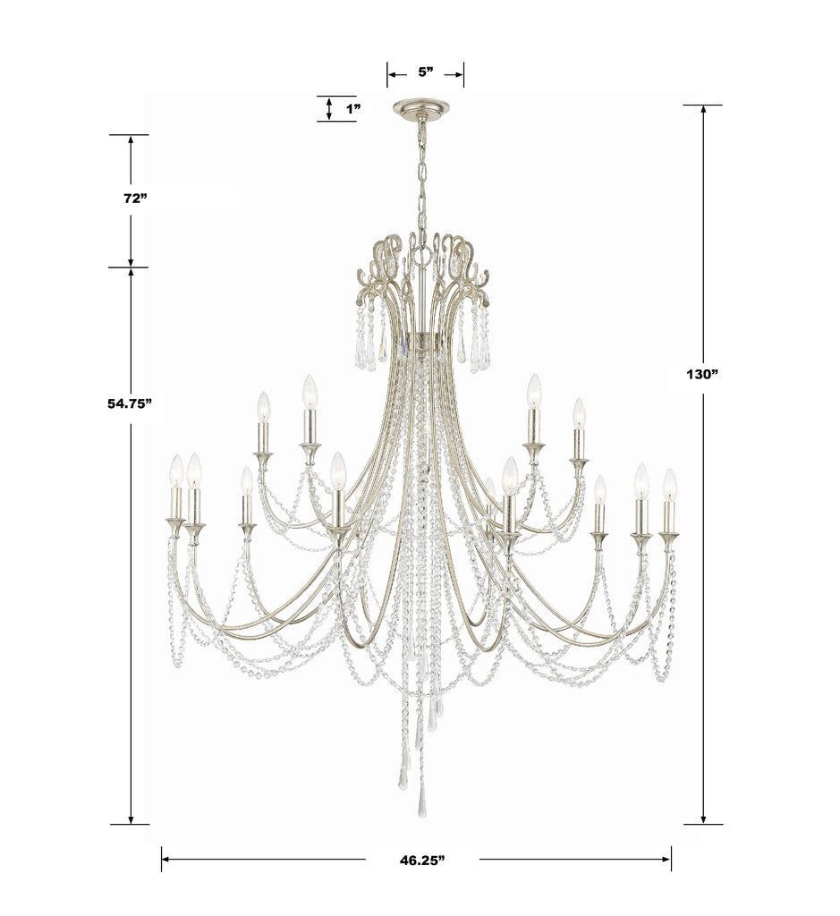 ARC-1919-SA-CL-MWP Arcadia 15 Light Chandelier | Dimensions Image