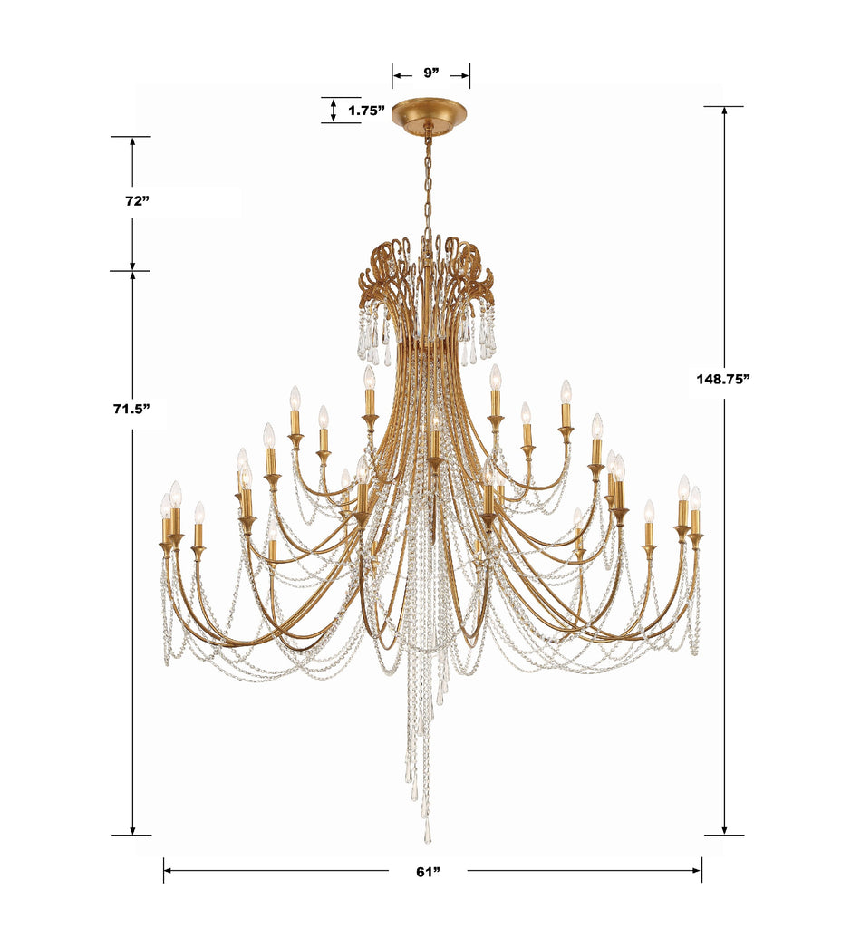 ARC-1929-GA-CL-MWP Arcadia 28 Light Chandelier | Dimensions Image