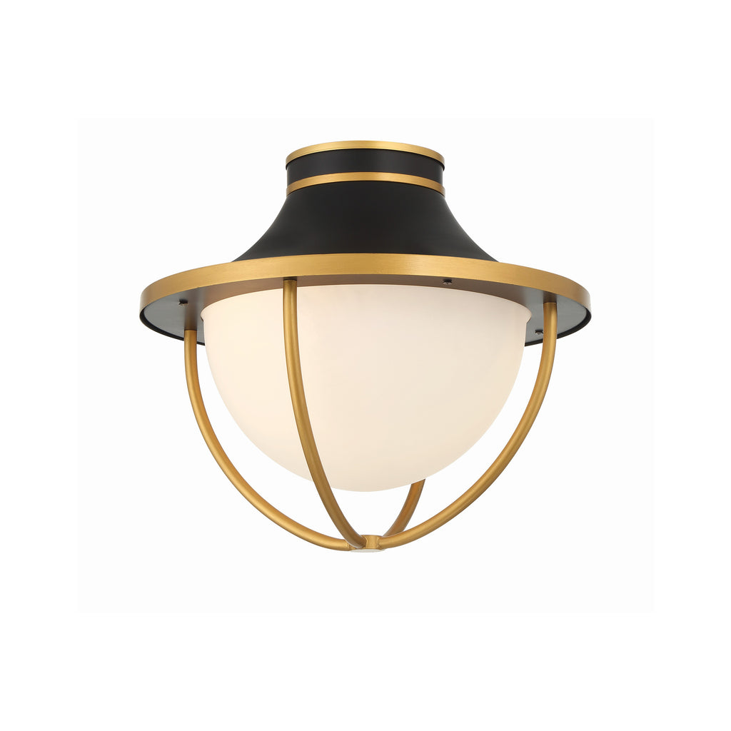 Crystorama Atlas 13.5'' Outdoor Semi Flush Mount in Matte Black + Textured Gold - Front View