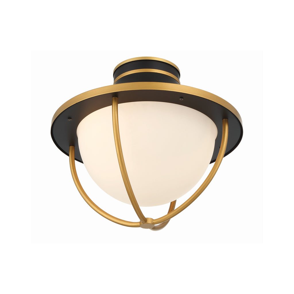 Crystorama Atlas 13.5'' Outdoor Semi Flush Mount in Matte Black + Textured Gold - Additional View