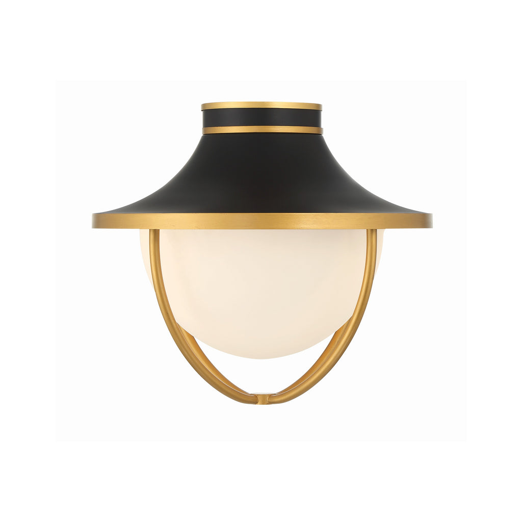 Crystorama Atlas 13.5'' Outdoor Semi Flush Mount in Matte Black + Textured Gold - Additional View